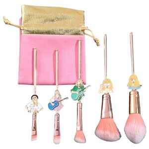 5Pc Taylor Swift Rose Gold  Makeup Brush Set W/Pouch & TS Free Hoop Earrings